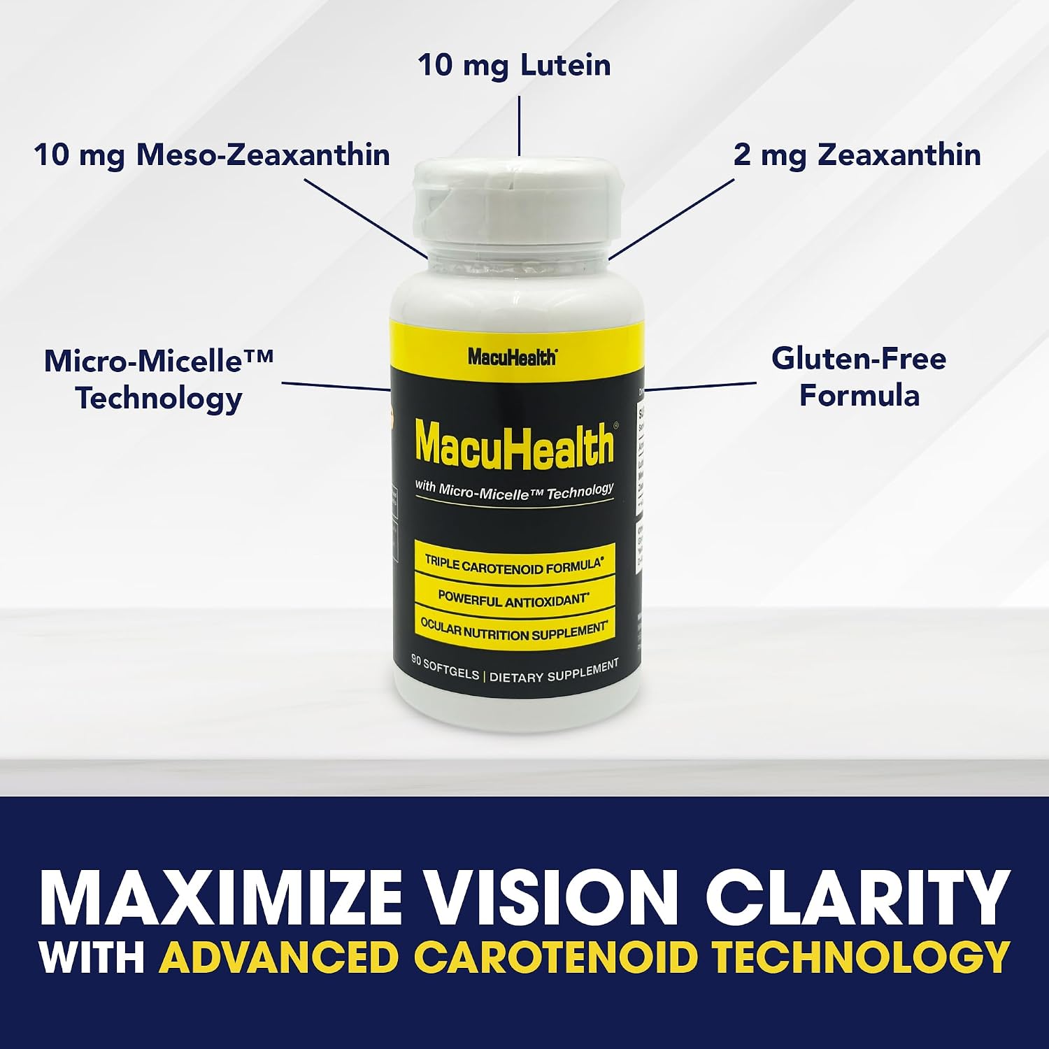 MacuHealth Triple Carotenoid Formula - Eye Vitamins for Adults - 90 Softgels, 3 Month Supply - Advanced Eye Support & Health Eye Formula